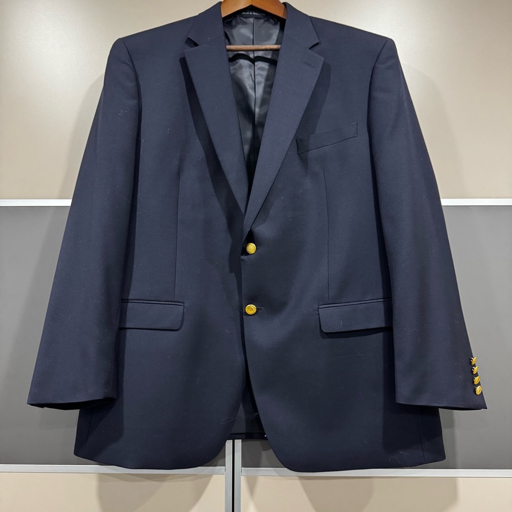 Chaps Navy Blue Two-Button Blazer with Gold Buttons